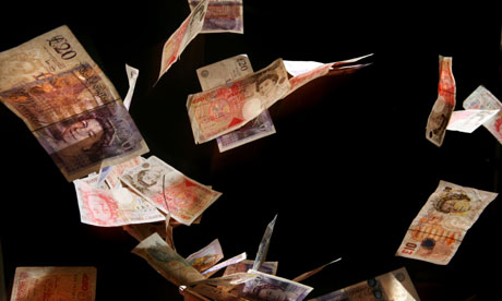 British money, banknotes, currency, cash, notes, pounds falling, dropping