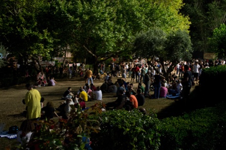 People gather outside the ERT office to show their support, on 24 June.