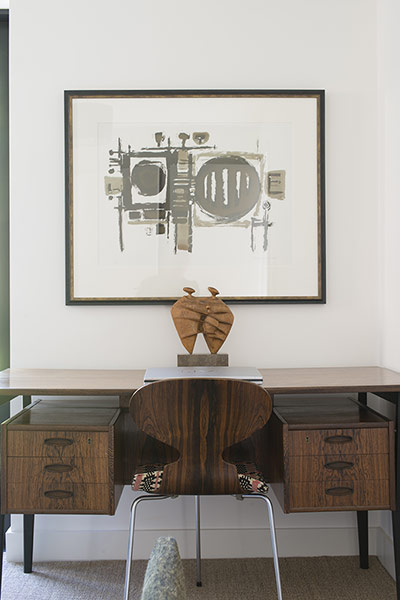homes - edinburgh house: wooden desk with chair and print on the wall