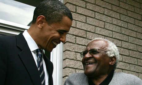 Barack Obama meets Desmond Tutu during a visit to South Africa in 2006