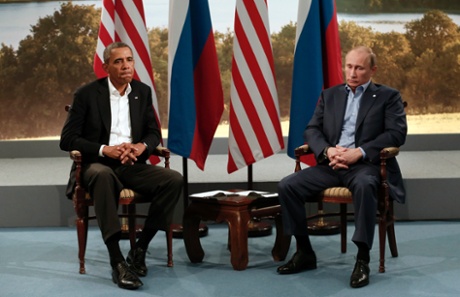 U.S. President Barack Obama (L) meets with Russian President Vladimir Putin during the G8 Summit at Lough Erne in Enniskillen,  Northern Ireland June 17, 2013.