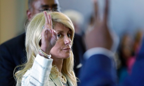 Senator Wendy Davis votes against a motion to call for a rules violation during her filibusters of an abortion bill. Photograph: AP Photo/Eric Gay