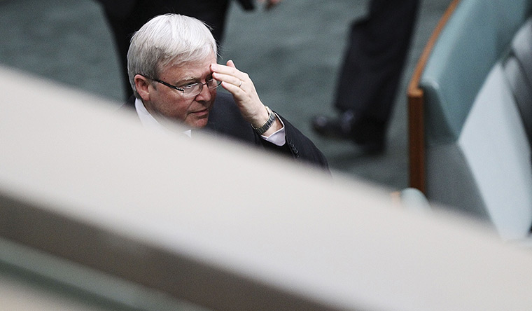 Labor leadership: Kevin Rudd during a division at Parliament House on in Canberra