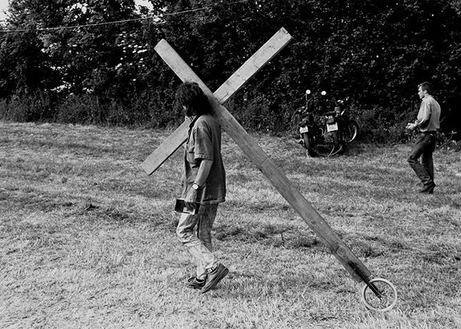 Glastonbury 80s: Man with cross