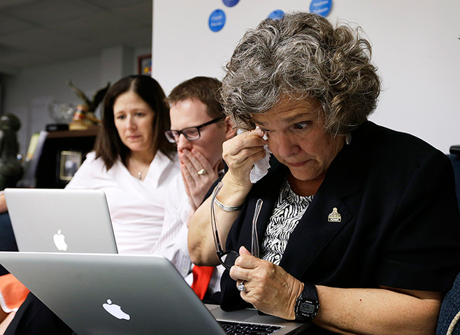 Gay marriage : One Iowa Executive Director Donna Red Wing, right, reacts in Des Moines