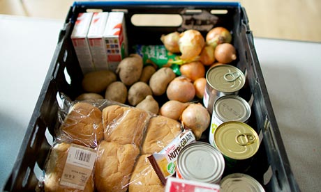 A crate of groceries at a food bank