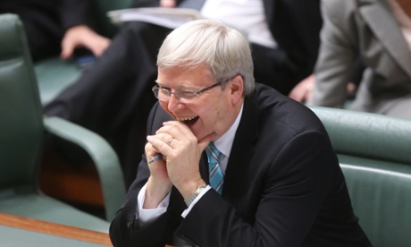 Prime Minister Kevin Rudd reacts to a valedictory speech by Defence Minister Stephen Smith where he described Stephen Conroy as 
