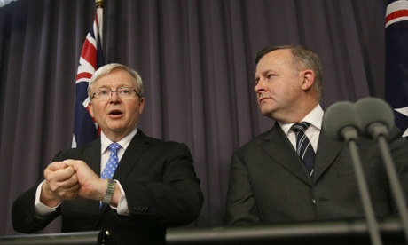 Kevin Rudd, left, and new deputy Anthony Albanese after winning the leadership spill