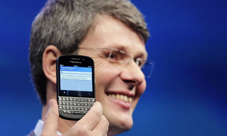 BlackBerry chief executive Thorsten Heins launches the Z10 phone