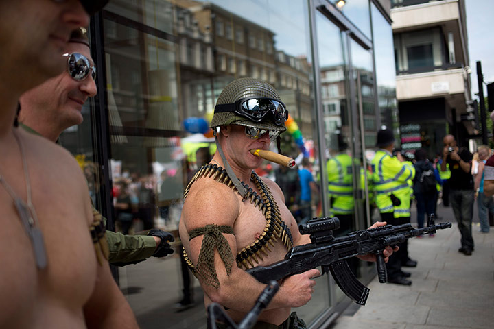 London Pride: Men wearing soldier costumes