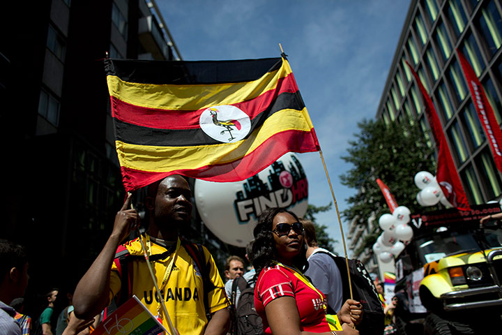 London Pride: Participants hold a Ugandan flag