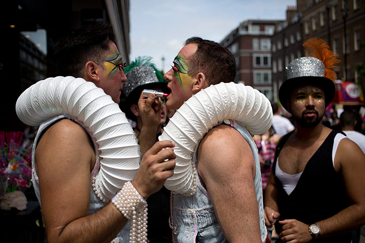London Pride: Two men have their make-up done