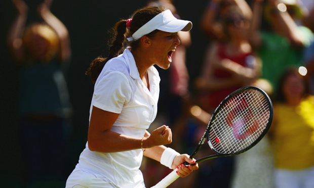 Laura Robson celebrates defeating New Zealand's Marina Erakovic during day six of the Wimbledon Championships.