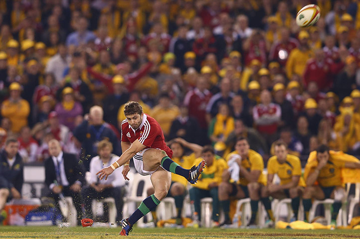 lions gallery 3: Leigh Halfpenny of the Lions kicks at goal