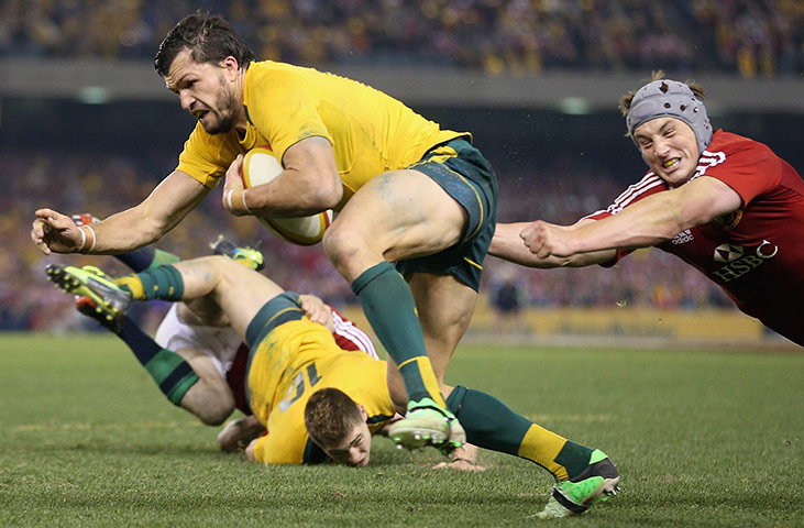 lions gallery 3: Adam Ashley-Cooper of the Wallabies crosses for the only try of the match 