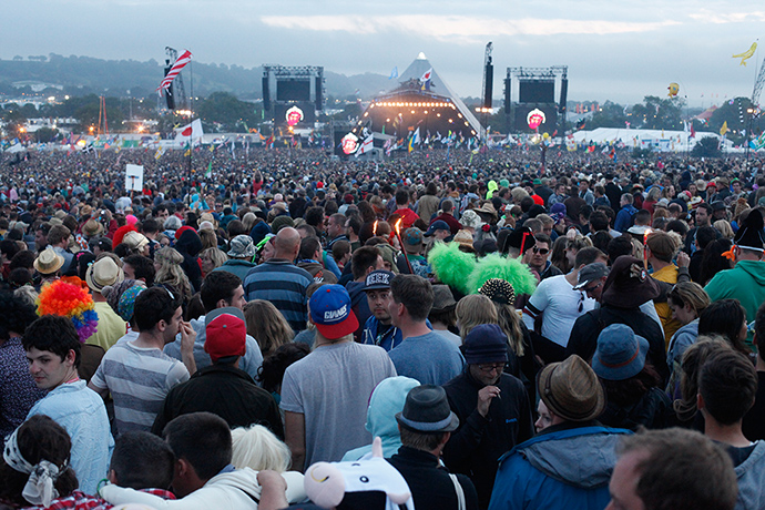 Rolling Stones: Fans fill the field infront of the Pyramid stage