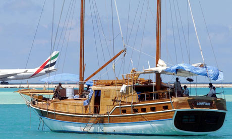 A plane lands at Male International Airp