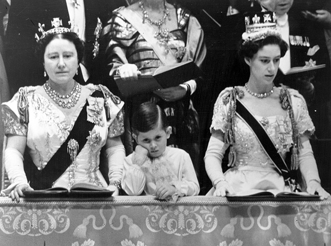 Queen's coronation 1953: The Queen Mother and Prince Charles with Princess Margaret