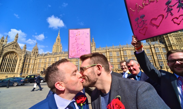 Supporters of same-sex marriage held a rally outside parliament yesterday, as the House of Lords began its two-day debate on the gay marriage bill.