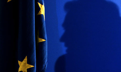 Silouette against EU flag