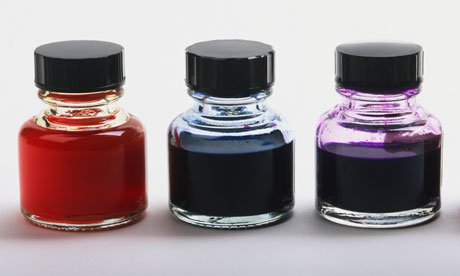 Small pots of coloured drawing inks