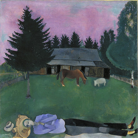 Marc Chagall: The Poet Reclining, 1915. Oil on board