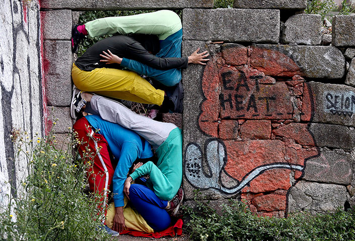 Urban bodies: Performers squeezed into a small space