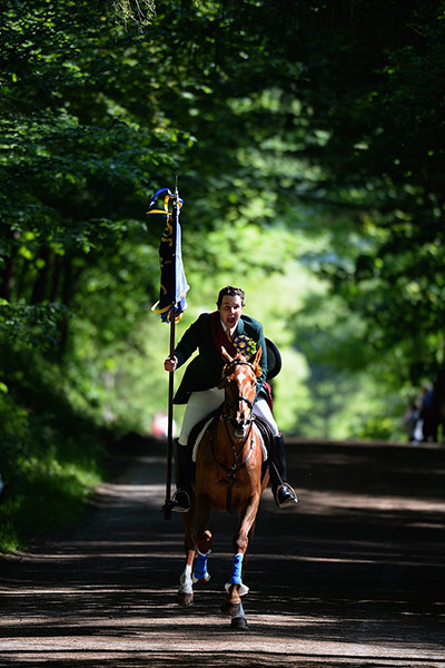 Hawick Common Riding: Cornet Chris Ritson gallops up the chase on the Nipknowes