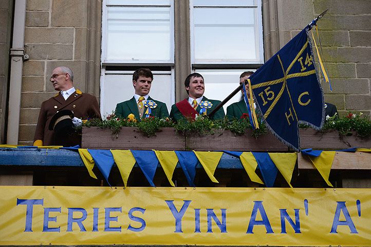 Hawick common riding: Cornet Chris Ritson stands on the balcony of the town hall