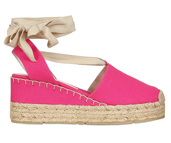 Espadrilles: Pink ribbon tie espadrille wedges by Ralph Lauren