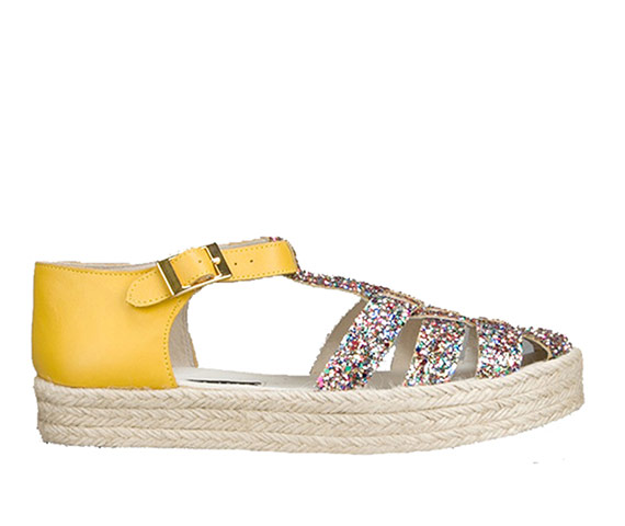 Espadrilles: Yellow and multicoloured glitter espadrille sandals by Susana Traça