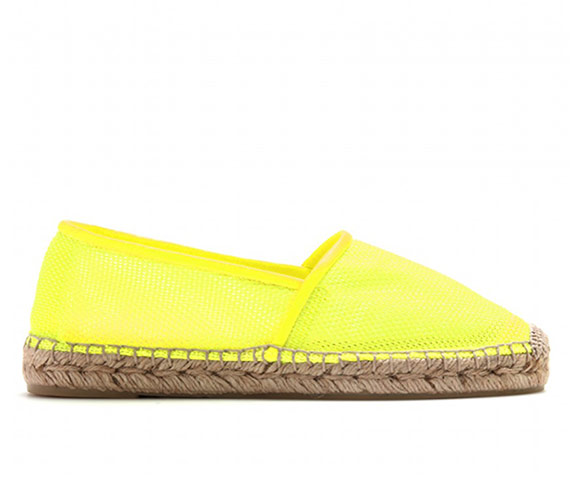 Espadrilles: Stella Mccartney neon yellow mesh espadrille flats