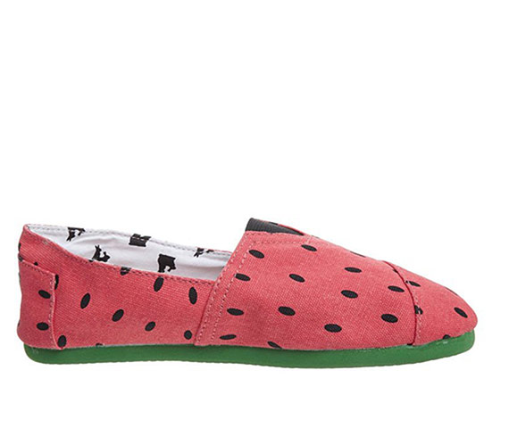 Espadrilles: Watermelon print espadrille flats with green sole