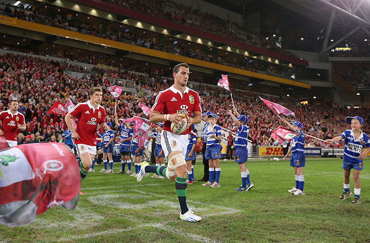 British and Irish Lions v Reds: Sam Warburton, the Lions captain leads the team out onto the pitch
