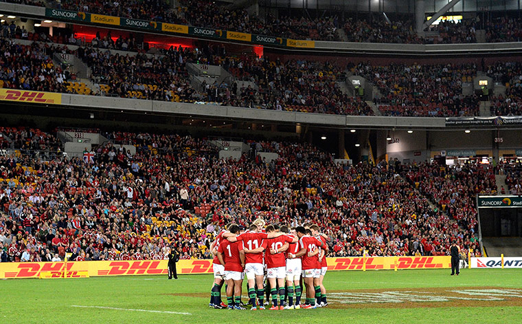 British and Irish Lions v Reds: the Lions enjoy a pre-match huddle