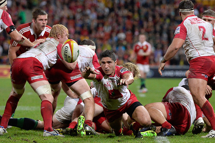British & Irish Lions v Reds: Anthony Fainga'a of the Reds passes the ball