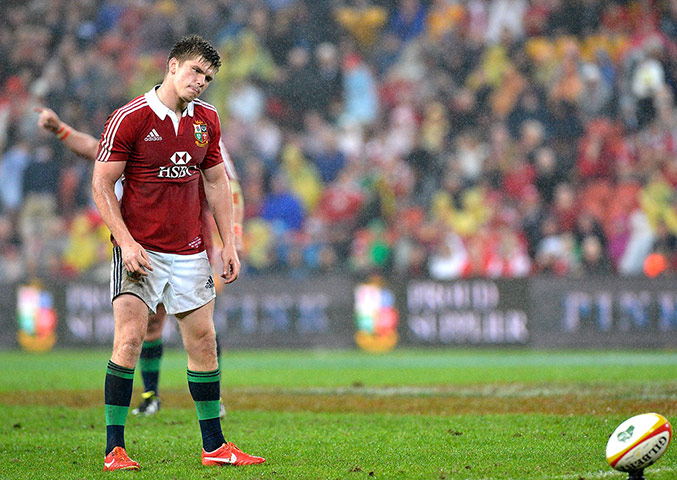 British & Irish Lions v Reds: Owen Farrell lines up a kick