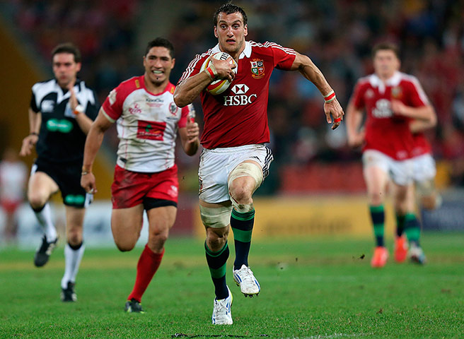 British & Irish Lions v Reds: Lions skipper Sam Warburton runs with ball in hand