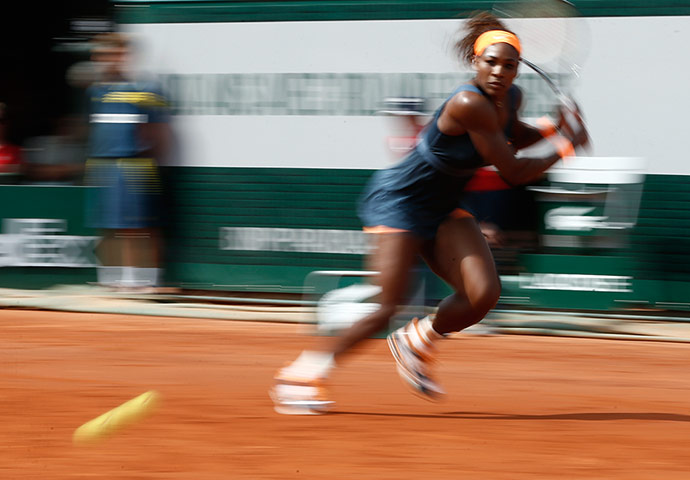 Williams v Sharapova: USA's Serena Williams in motion returns 