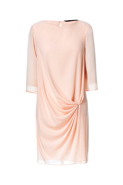 Dresses with sleeves: Dress with sleeves - gathered chiffon knee length peach dress by Zara