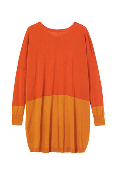 Dresses with sleeves: Dresses with sleeves - orange two tone knitted jumper dress by Toast