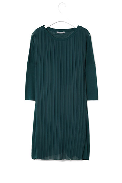 Dresses with sleeves: Dresses with sleeves - Bottle green pleated dress by Cos