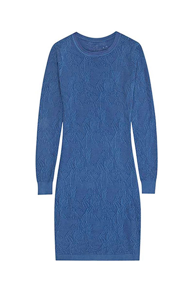 Dresses with sleeves: Dresses with sleeves - fitted blue knitted rose print dress by Reiss