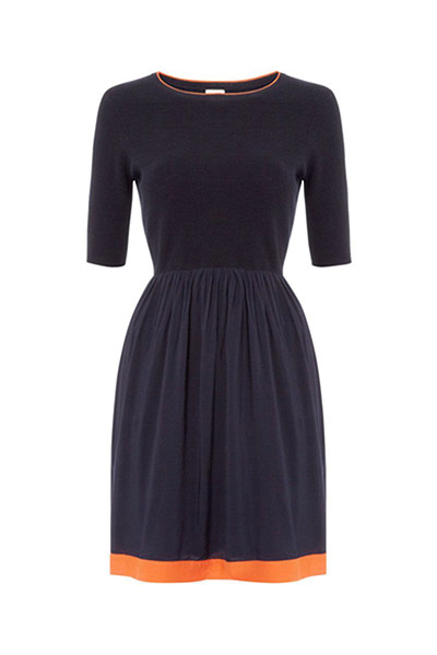 Dresses with sleeves: Dresses with sleeves - half sleeve navy flared dress with orange trim