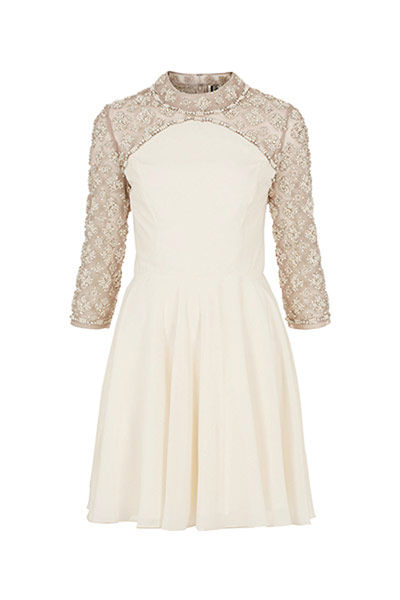 Dresses with sleeves: Dresses with sleeves embellished sleeve ivory swing dress by Topshop