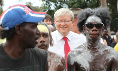 Prime Minister Kevin Rudd with Yirrkala indigenous leaders in Nhullunbuy in Northern Territory.