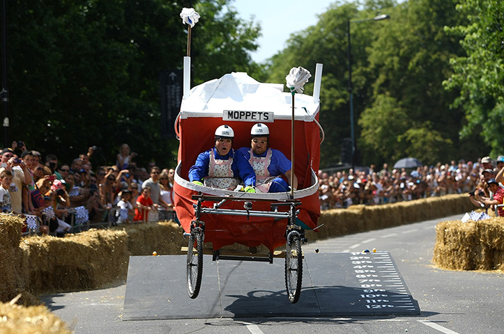 Red Bull Soapbox Race: Competitors go over a jump in their soapbox racer
