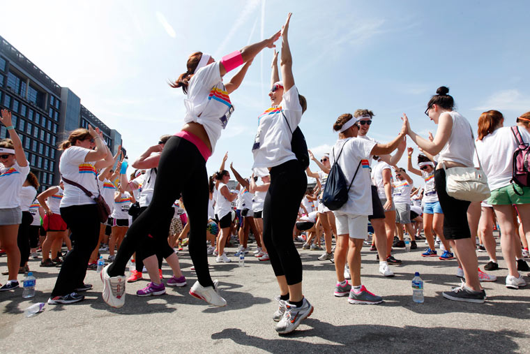 'The Color Run' 5km race in Wembley, London. 14/07/2013. Photo by Jonny Weeks / The Guardian.