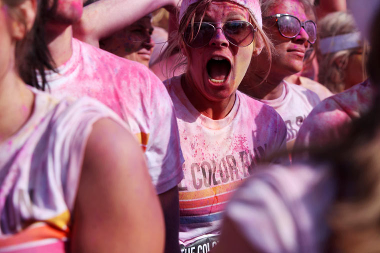 'The Color Run' 5km race in Wembley, London. 14/07/2013. Photo by Jonny Weeks / The Guardian.