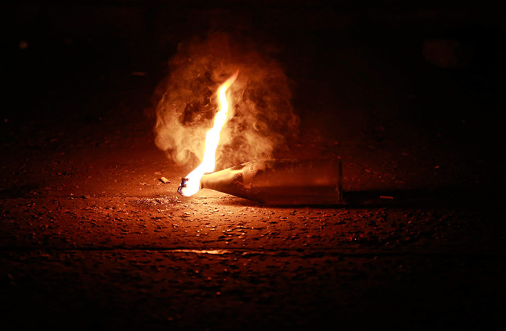 Belfast unrest: An unexploded petrol bomb in the Woodvale Road area of North Belfast early 